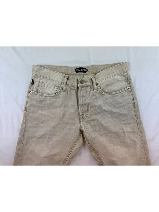 TOM FORD Cotton Blend Twill Slim Straight Jeans in Neutrals Size 32 - Picture 3 of 13